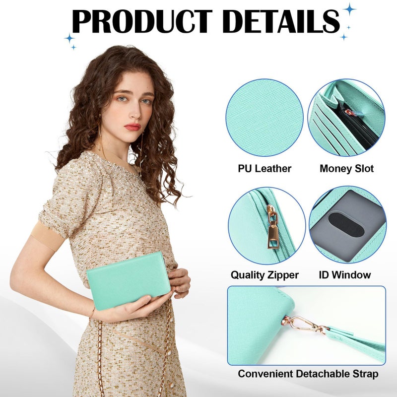 Chelmon Women's Vegan Leather Clutch Wallet with Zip, Hand Strap, Large Capacity - Image 4